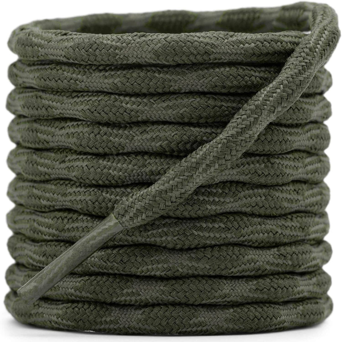 Olive green round wave shoelaces, braided pattern with looped ends and knot-ready fit