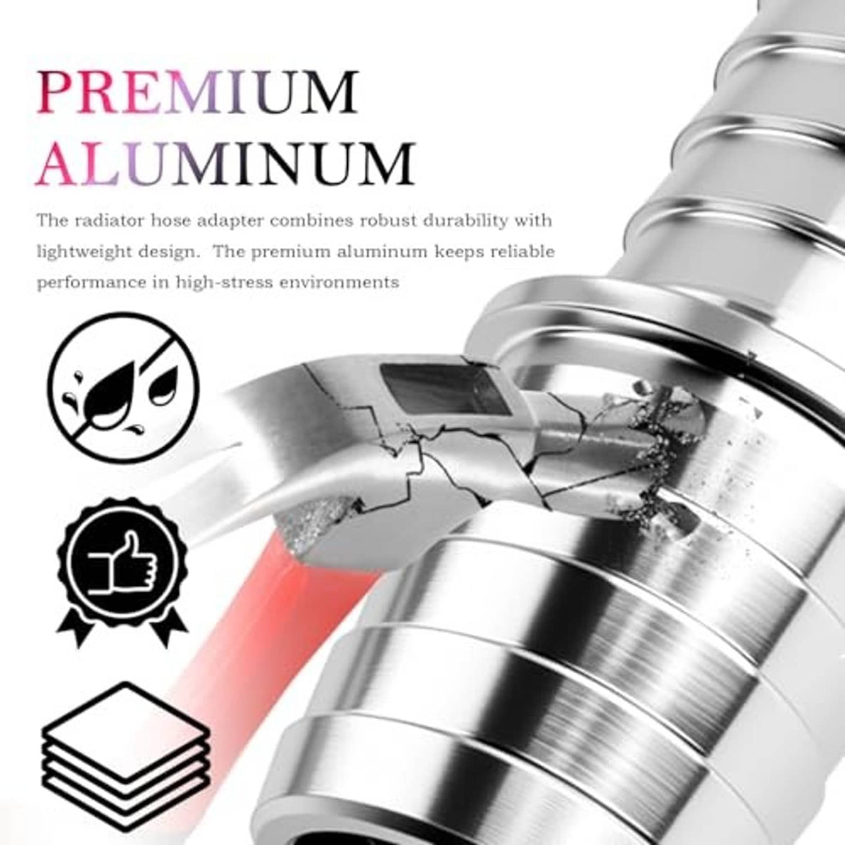 Aluminum radiator hose adapter connector with barbed threads and metal coupling ring