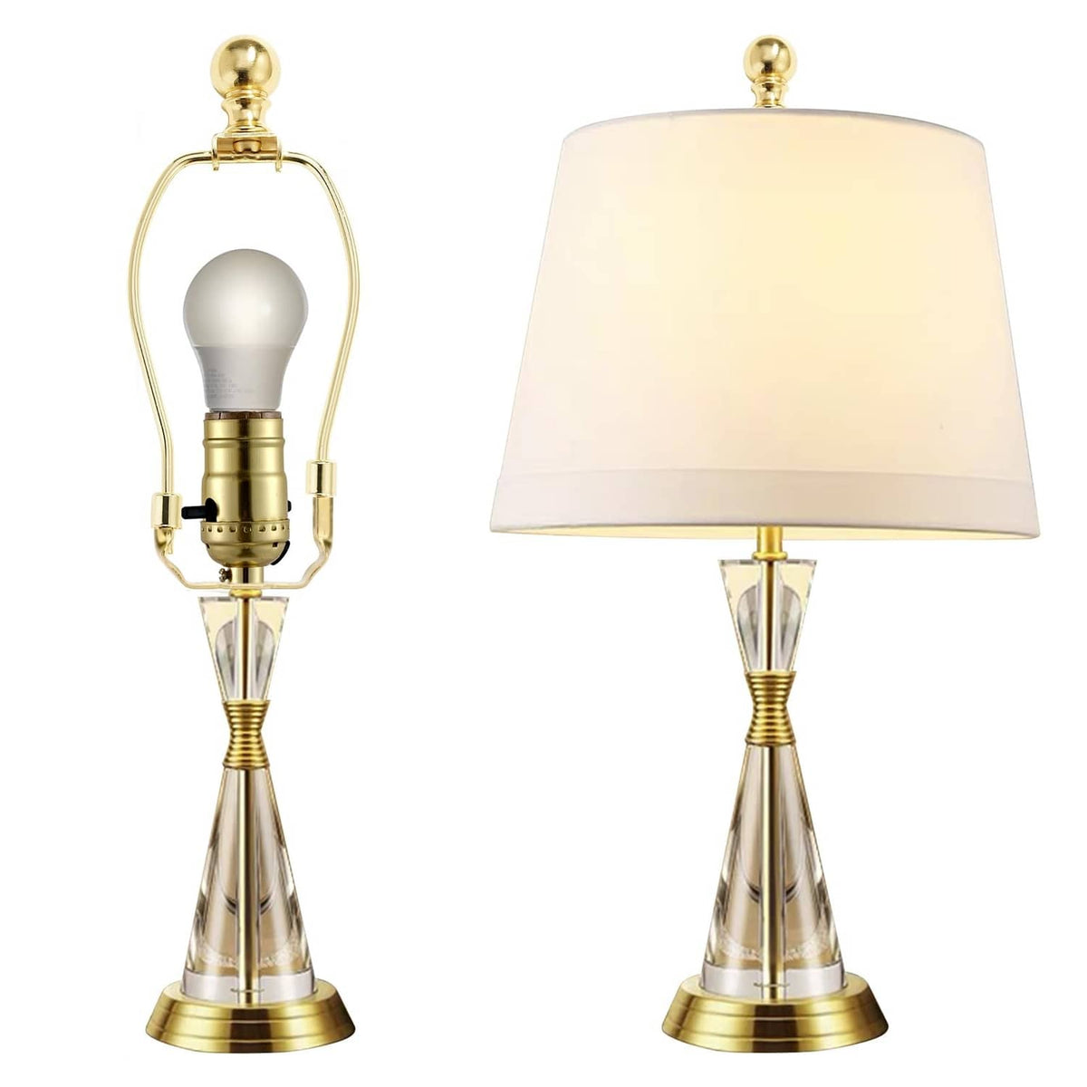 Gold lamp finial cap knob with ball top and threaded base for shade