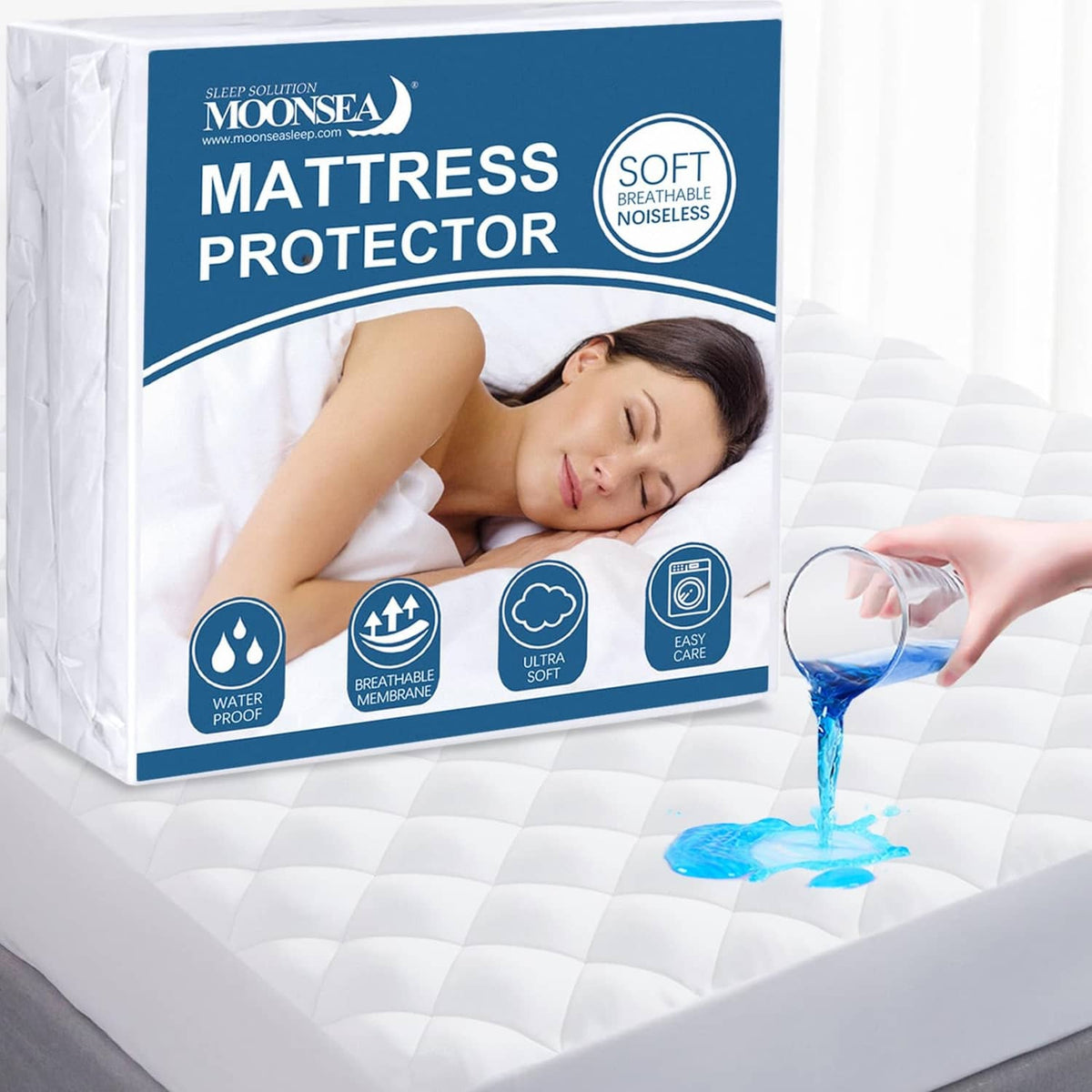 Twin waterproof mattress pad protector with white quilted top surface