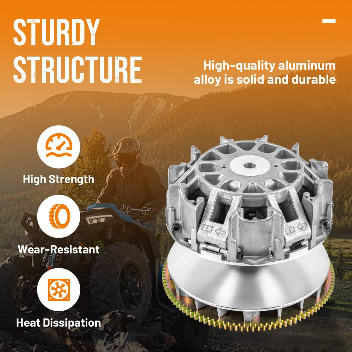 Drive clutch assembly with silver cast body and gold toothed gear ring