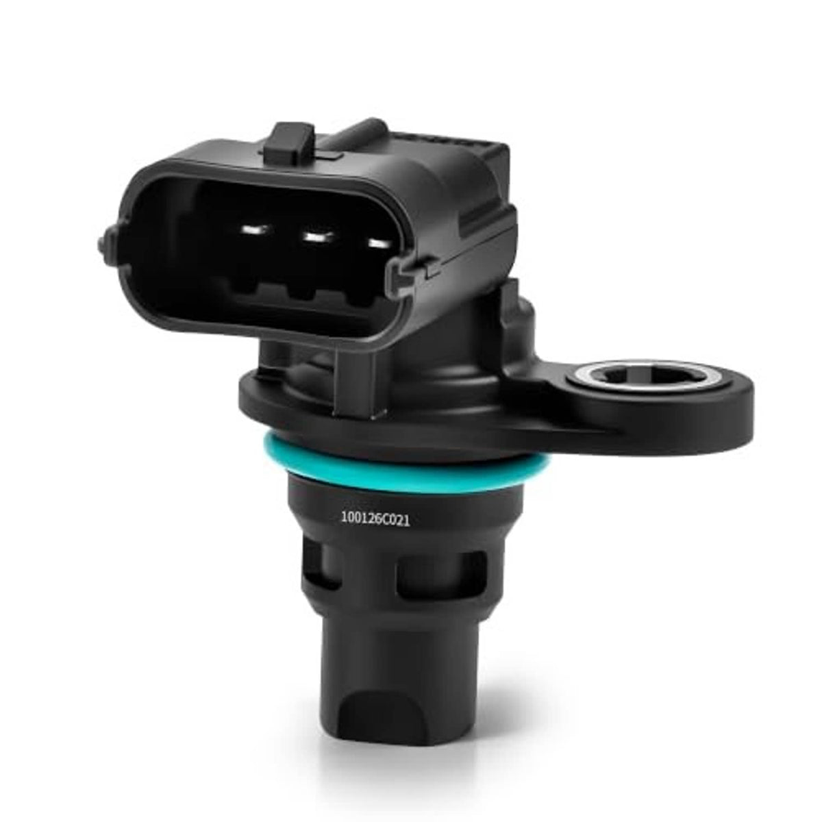 Black engine camshaft position sensor with 3-pin plug and side mounting bracket