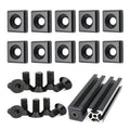 Black aluminum T-slot end cap brackets with mounting screws, 10-pack set
