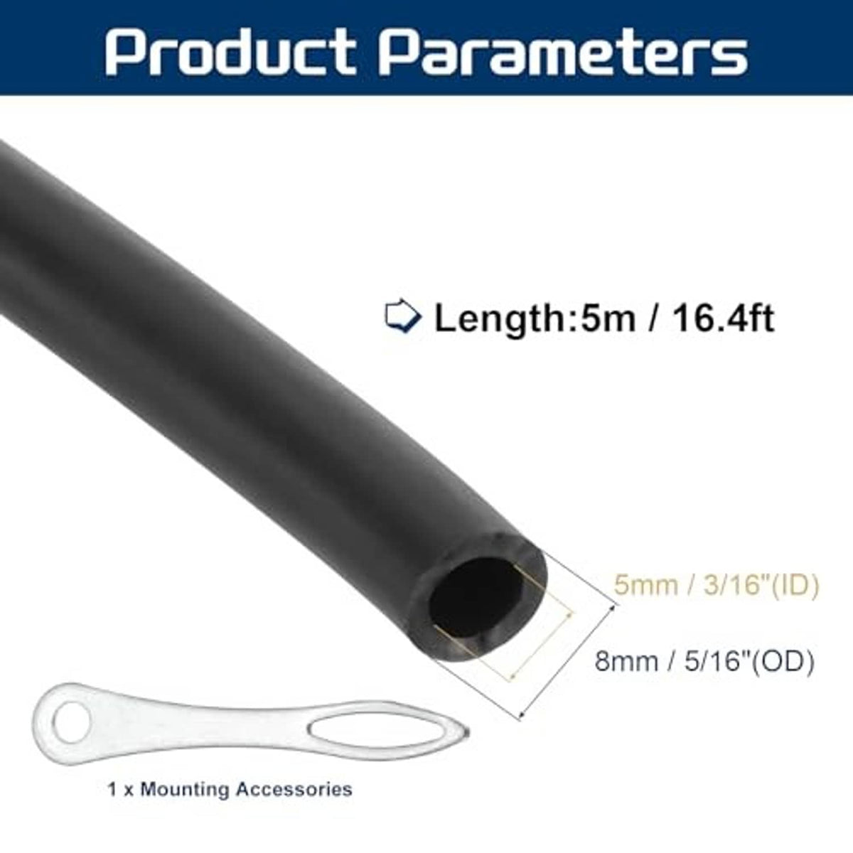 Black rubber tubing band with silver mounting accessory piece