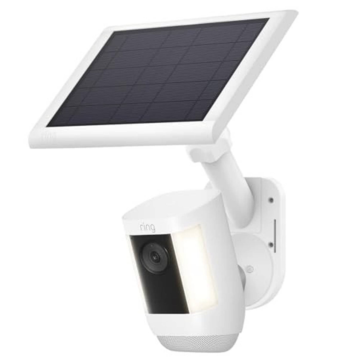 White wall-mounted solar panel and security camera in a 2-in-1 bracket view.