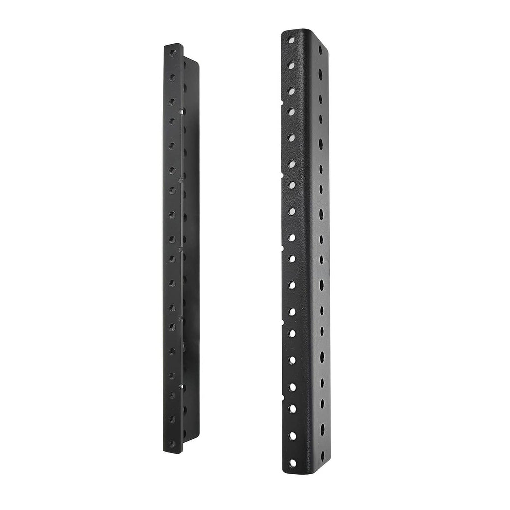 Black 6U rack rail set with tapered mounting holes, two long rails shown side by side