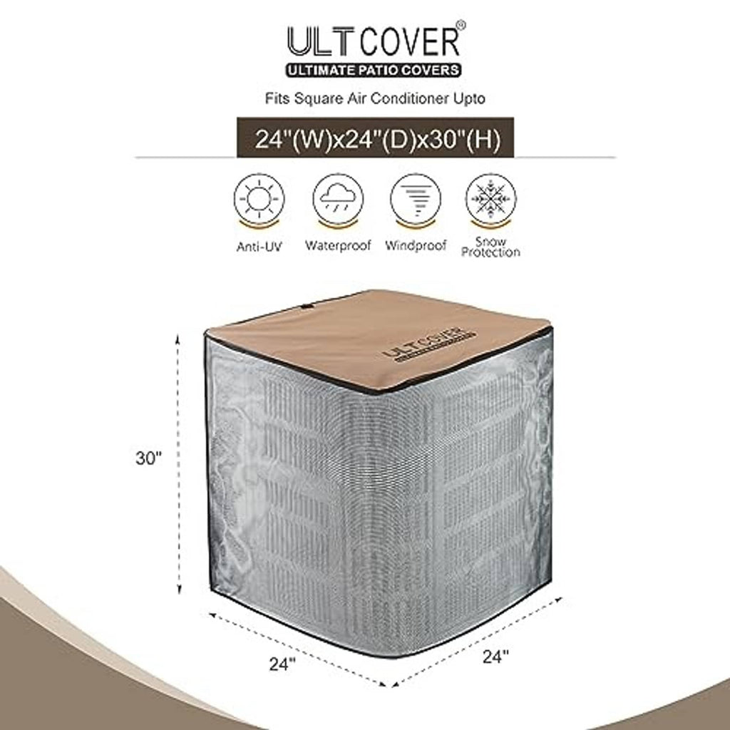 Square air conditioner cover with brown top and full mesh fabric sides