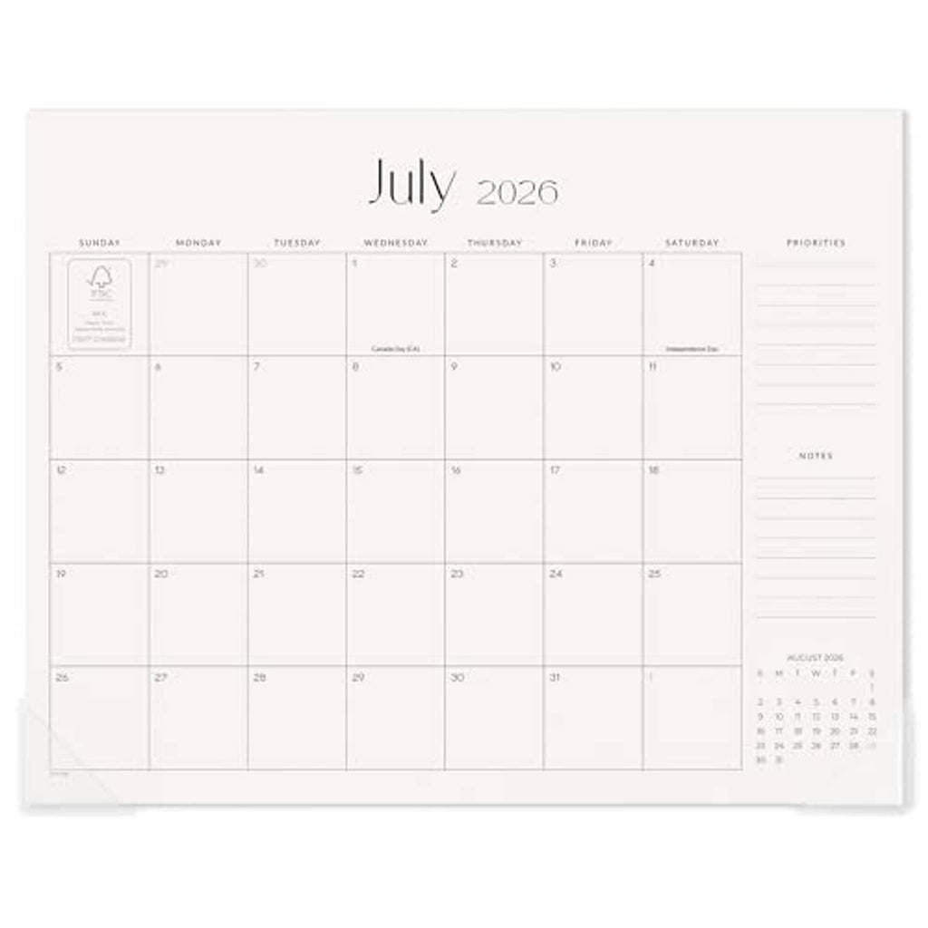 Refrigerator magnetic calendar sheet for July 2026 with weekday headers and priority lines
