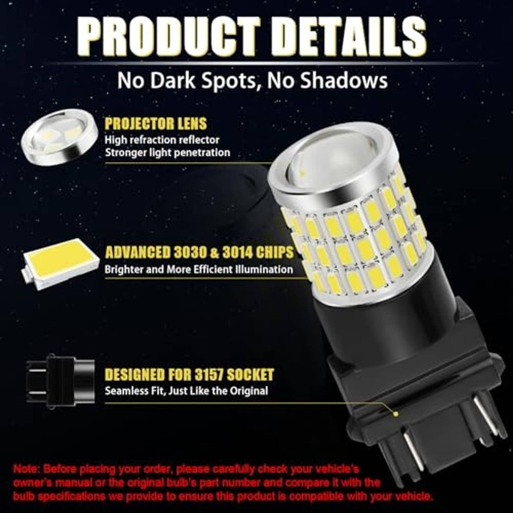 LED reverse light bulb details: projector lens, white LED chips, black socket housing