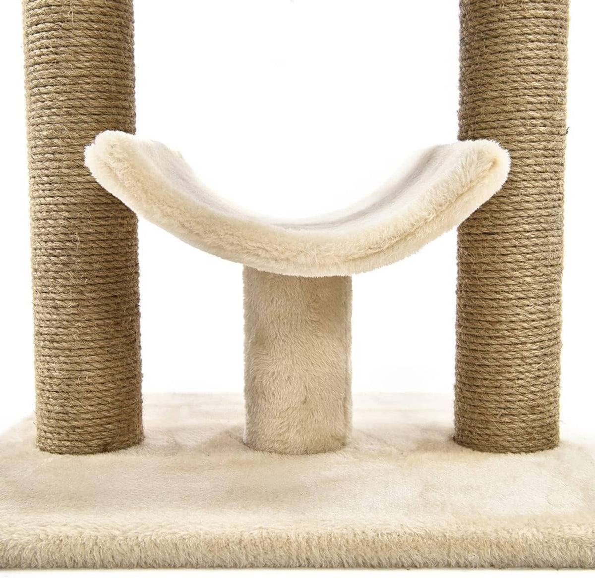 Cat tree scratching post set with cream curved hammock and side sisal posts