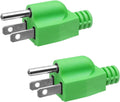 Two green generator grounding plugs, each with two flat metal blades and a grounding pin