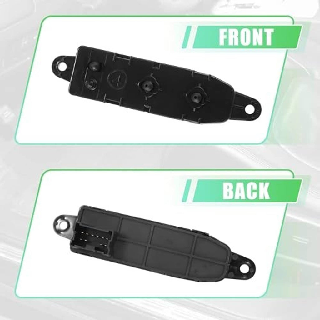 Black power seat switch module housing with mounting holes and control knobs