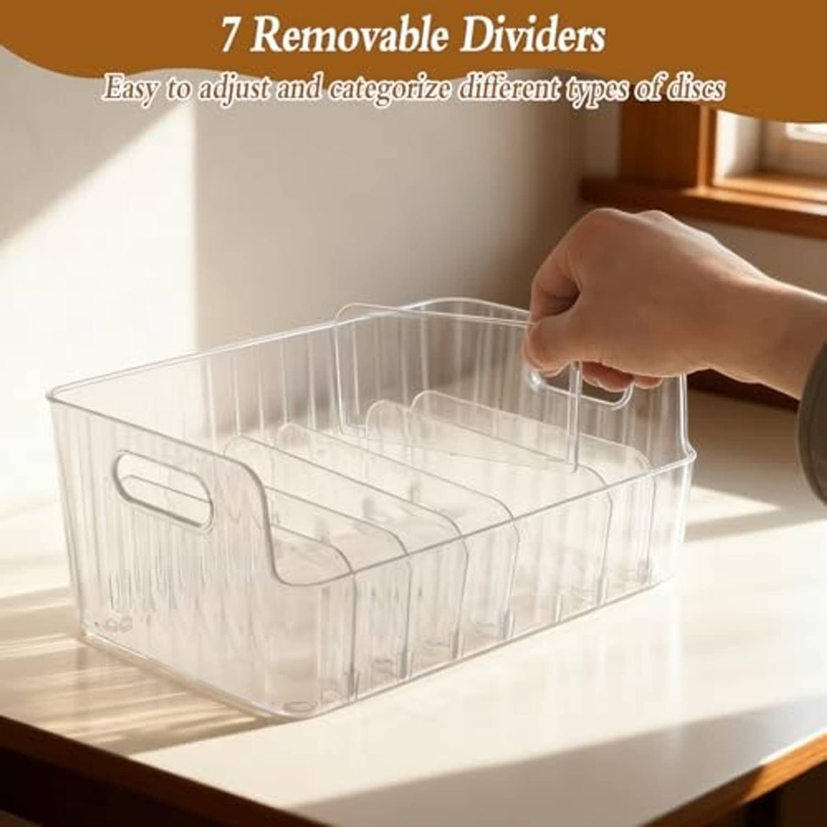 Clear acrylic CD holder rack with removable dividers and front grip, 3-pack