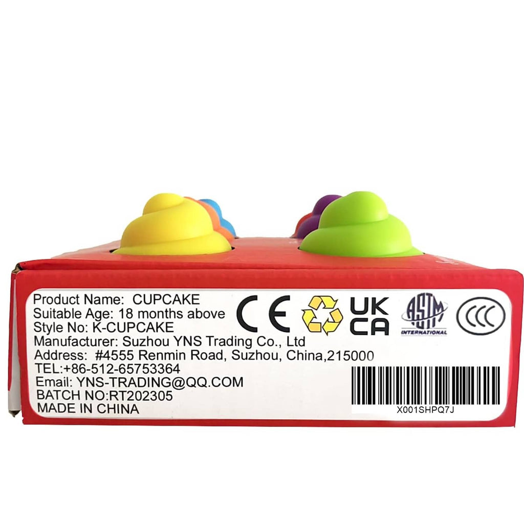 Rainbow cupcake learning toy in red retail box packaging