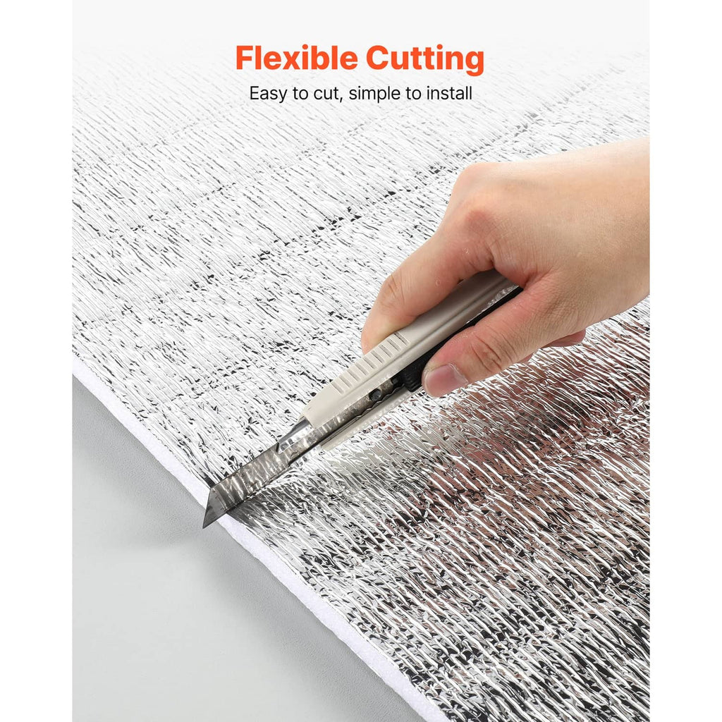 Reflective insulation sheet with textured silver foil layer, ready for flexible cutting