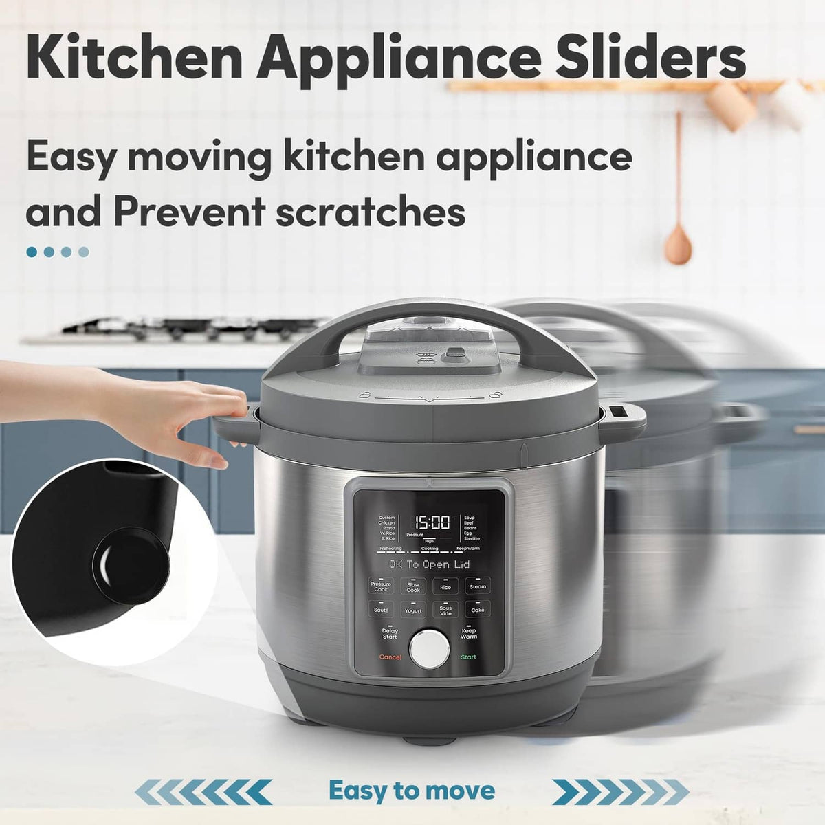 Black round appliance slider pad for moving kitchen appliances and preventing scratches