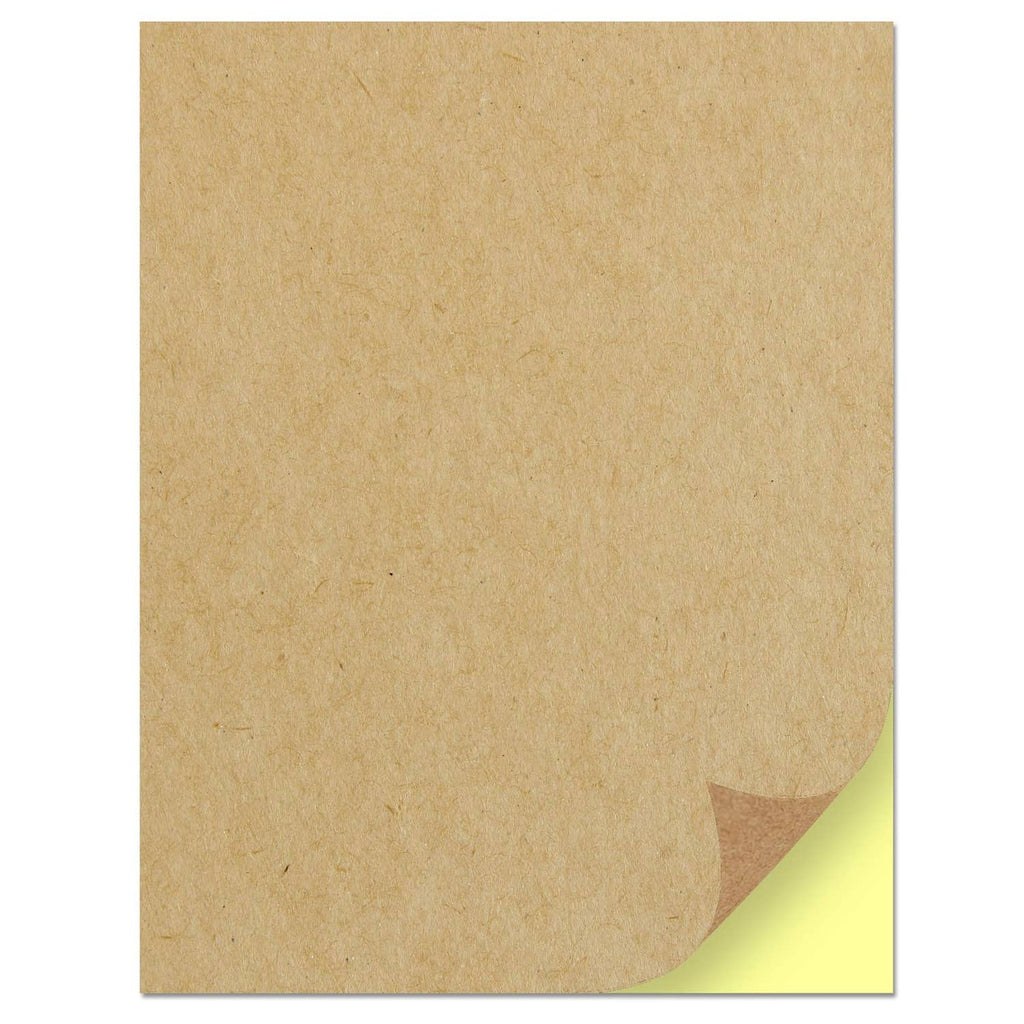 Kraft sticker paper sheet, square label with peel-corner backing visible
