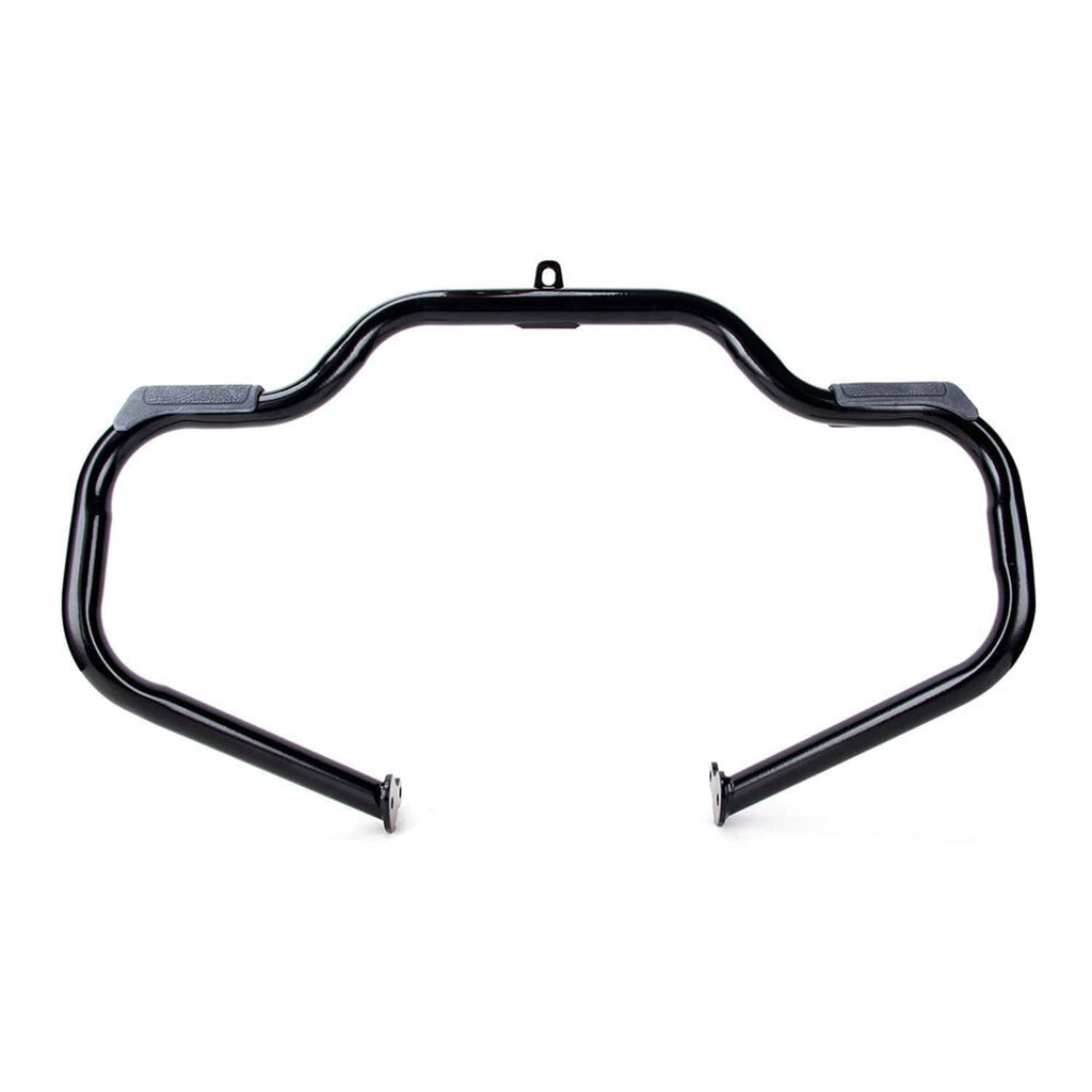 Black engine crash guard bar with two lower bolts and top mounting tab