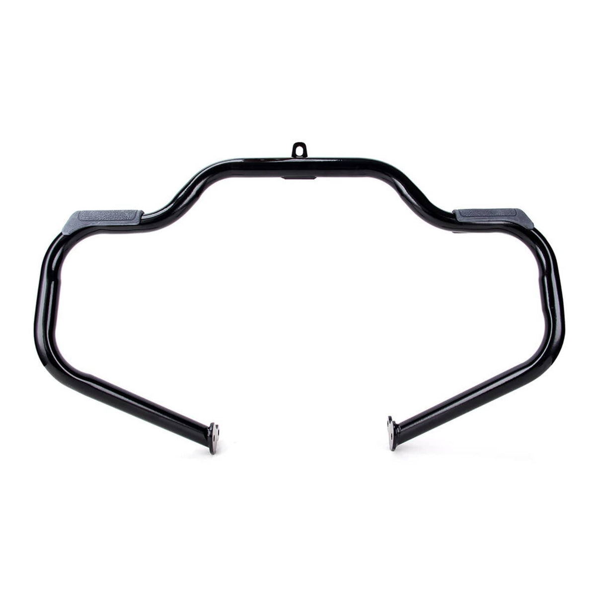 Black engine crash guard bar with two lower bolts and top mounting tab