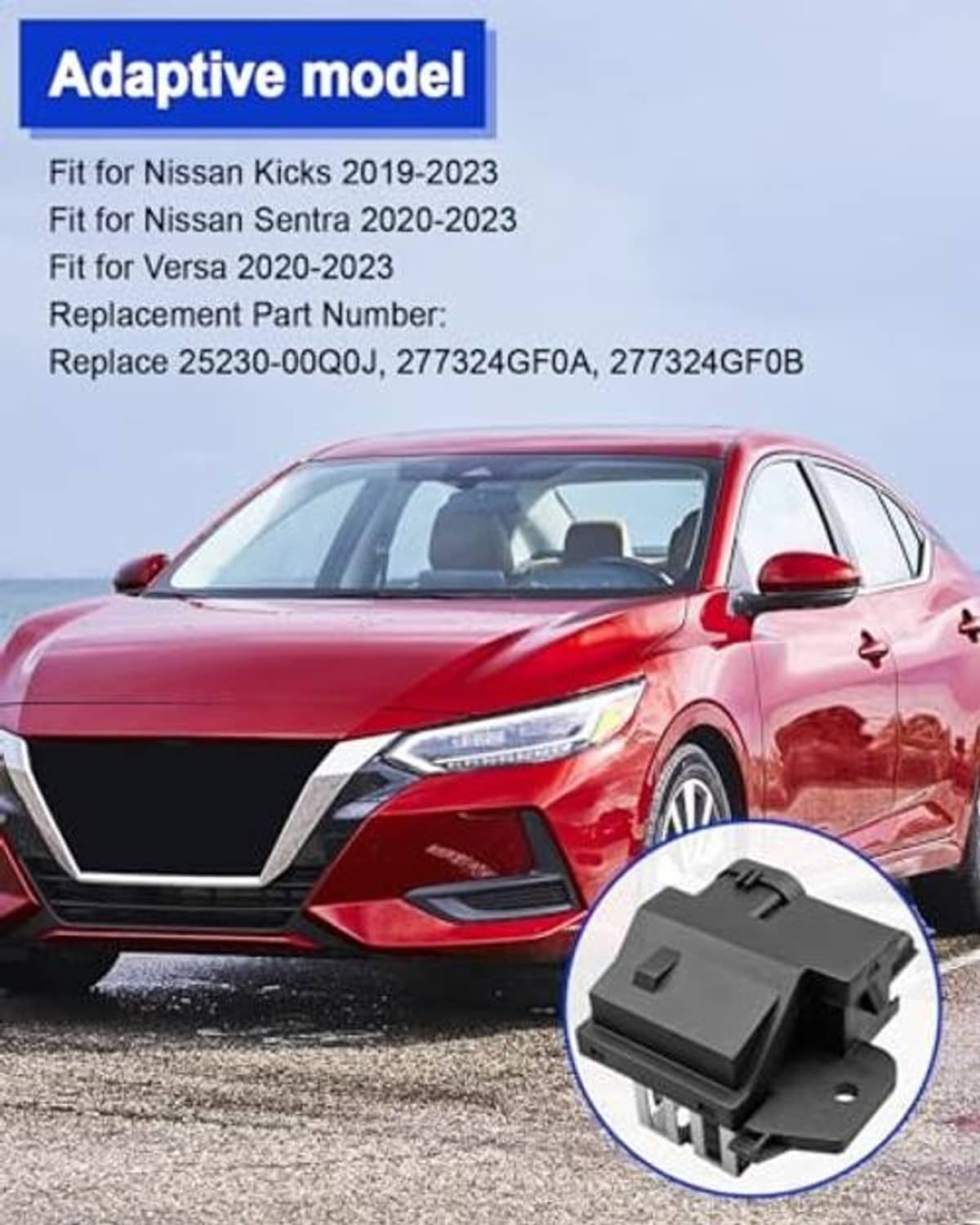 Black engine cooling fan relay with multi-pin connector inset on vehicle