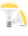 Yellow LED bug light bulb, BR30 shape, E26 base, white body with yellow dome