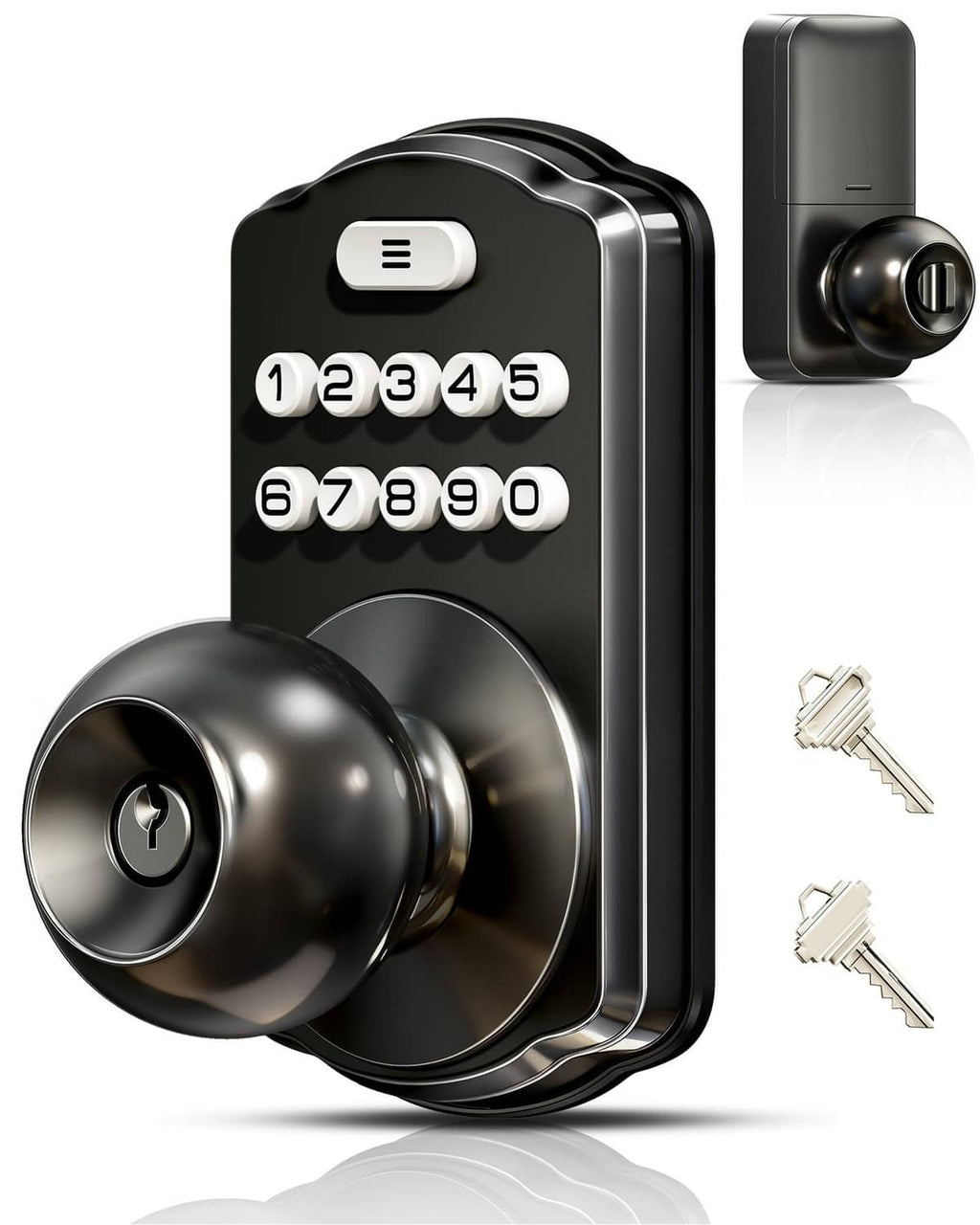 Matte black keypad door lock with thumb lever and numeric key panel
