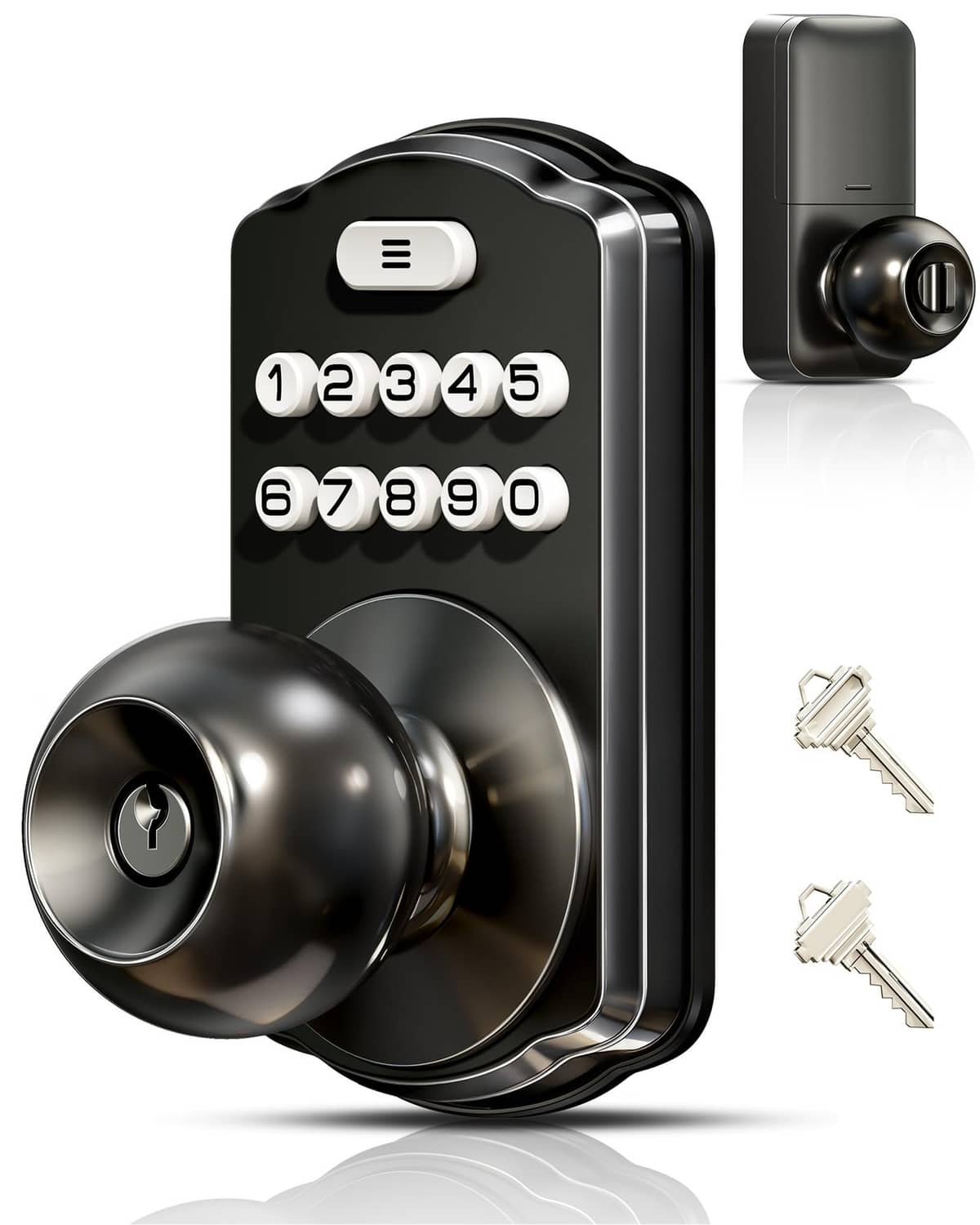 Matte black keypad door lock with thumb lever and numeric key panel