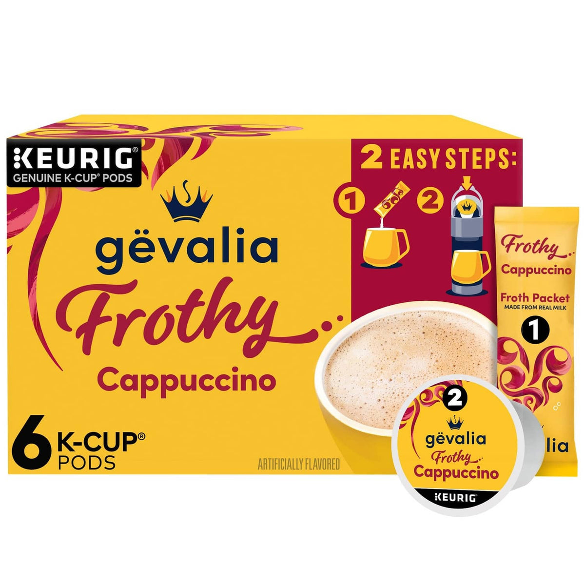 Gevalia frothy cappuccino K-Cup pack with froth packet, 6 count