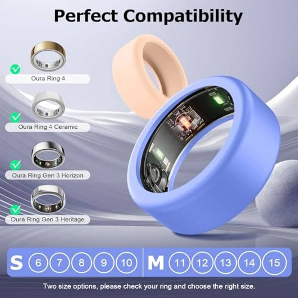 Blue silicone ring cover with transparent window and size option circles