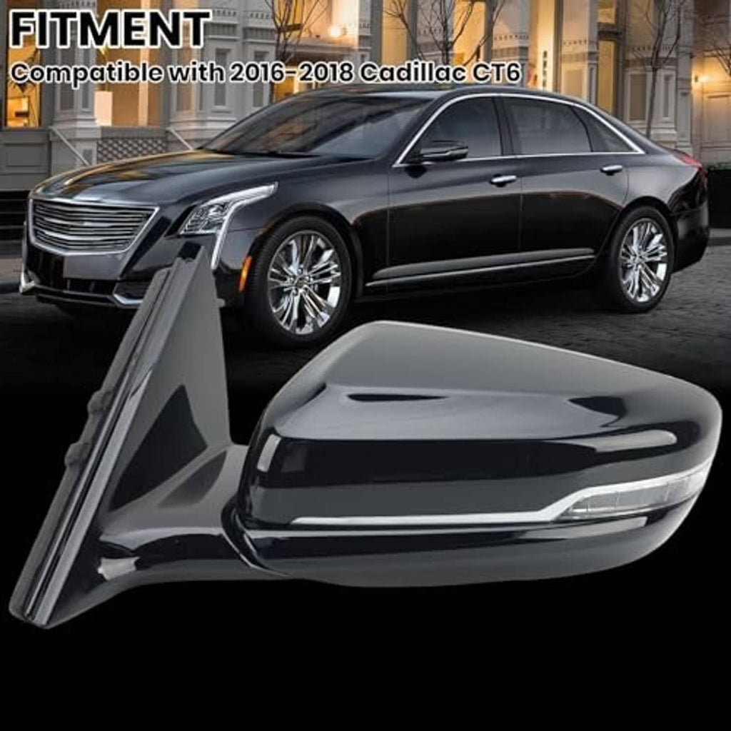Left driver-side black mirror with glossy cap and turn-signal lens