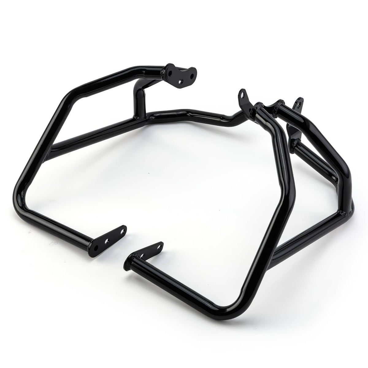 Black tubular engine crash bar guard frame with mounting tabs and brackets.