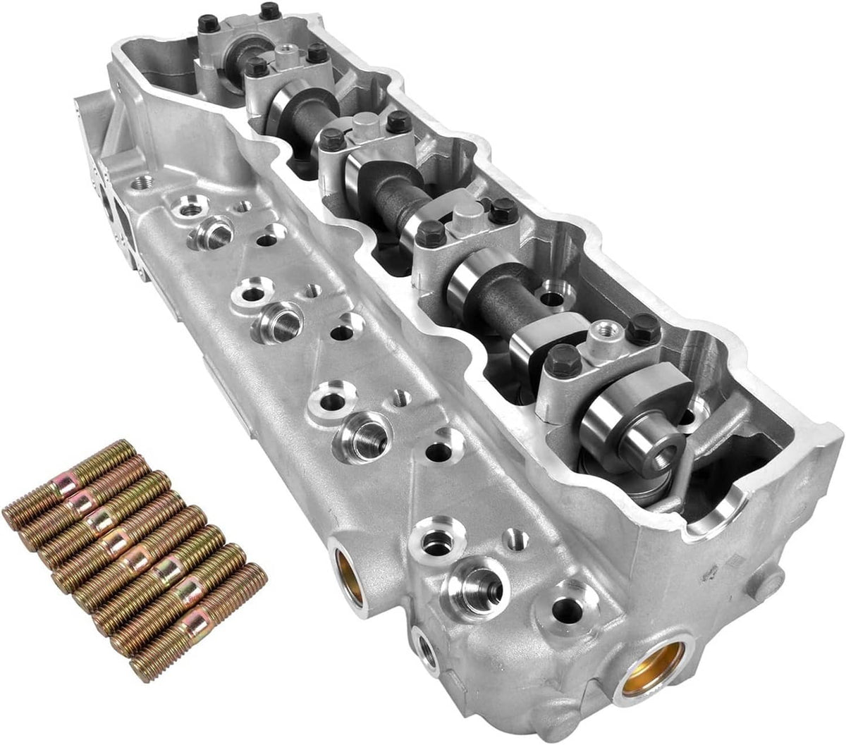 Engine cylinder head assembly with camshaft and rocker arms, plus valve cover and bolts