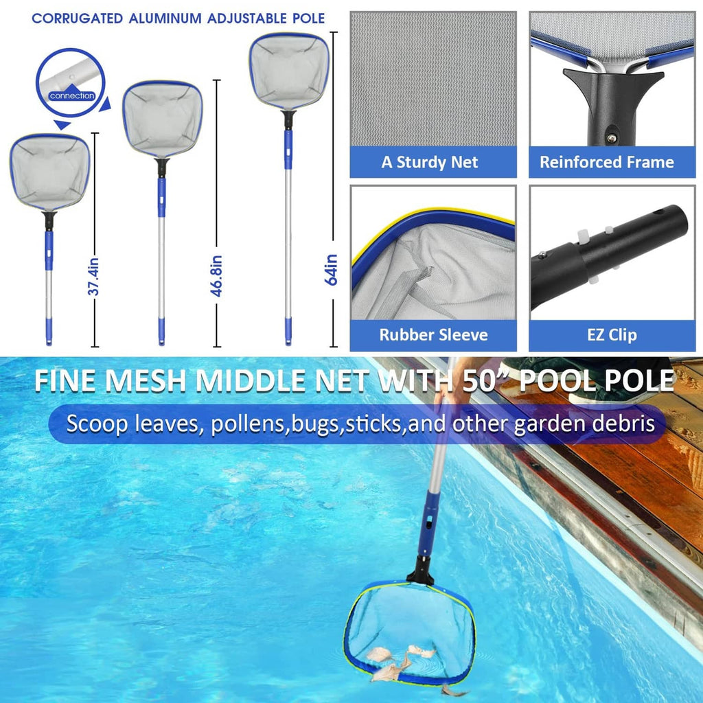 Fine mesh middle net with blue adjustable pole and reinforced frame