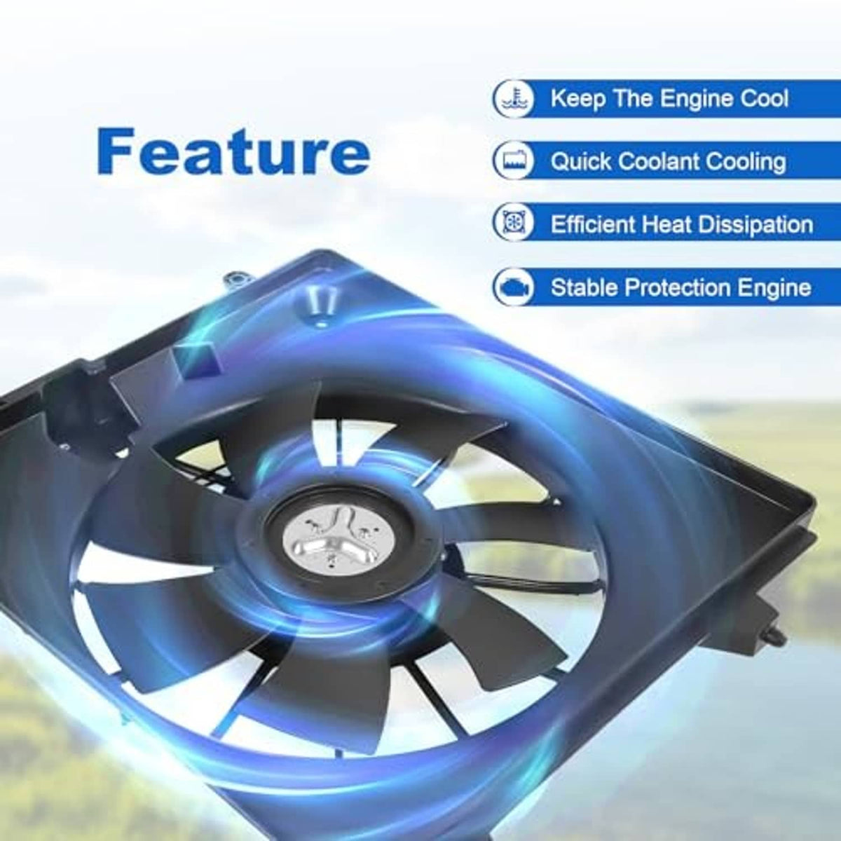 Engine radiator cooling fan assembly with black shroud and 8-blade fan