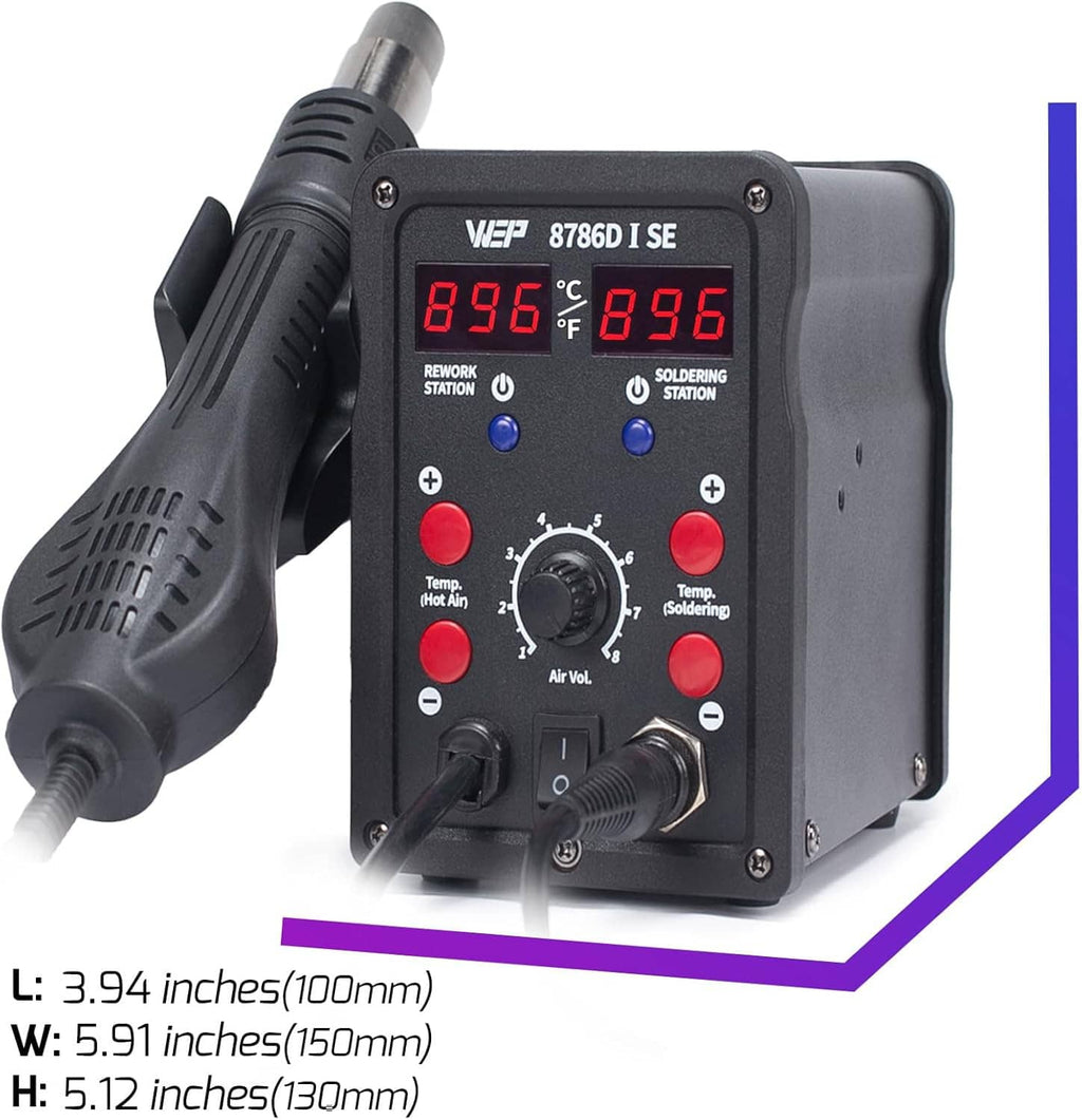 Hot air rework soldering station front panel with dual digital temperature display