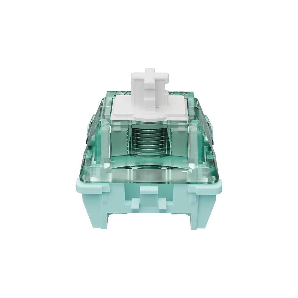 Linear magnetic keyboard switch, transparent mint-teal housing with white stem
