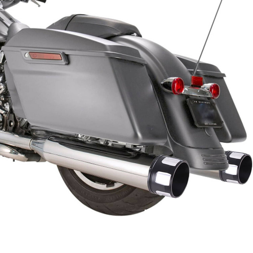 4-inch slip-on exhaust muffler with chrome outlet tips and black heat shield