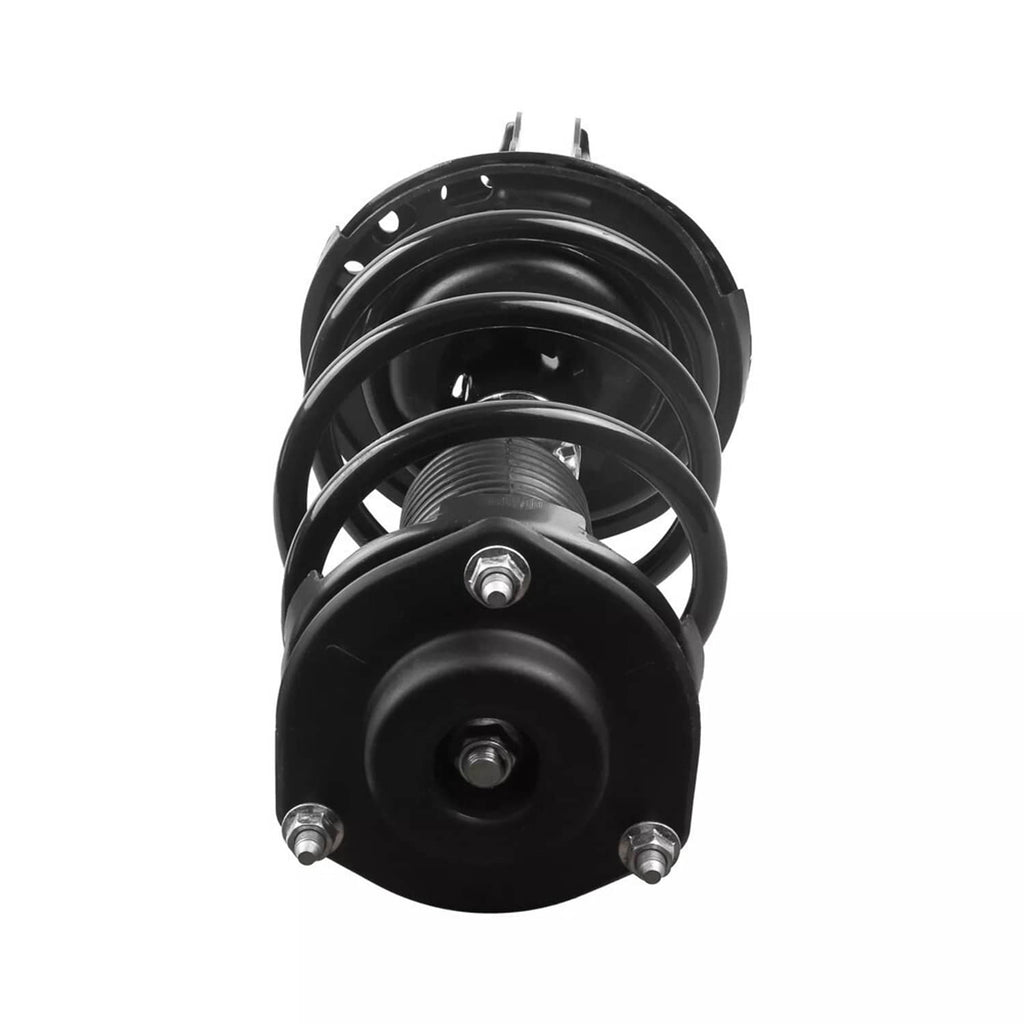 Black front strut shock absorber top view with coil spring loops