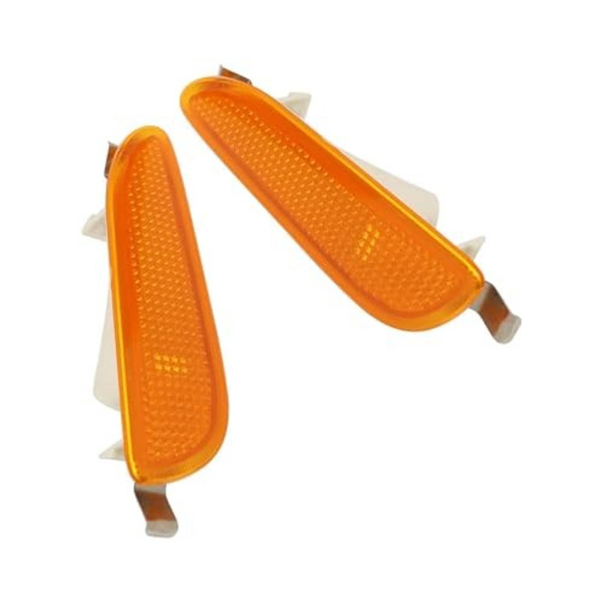 Two amber side marker turn signal lights shown from angled views with mounting tabs