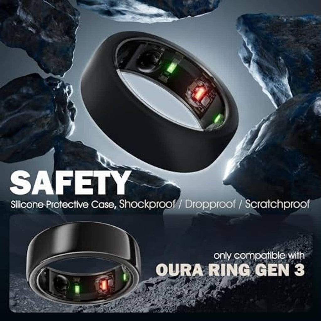 Protective silicone ring cover on a dark case base with a sensor window
