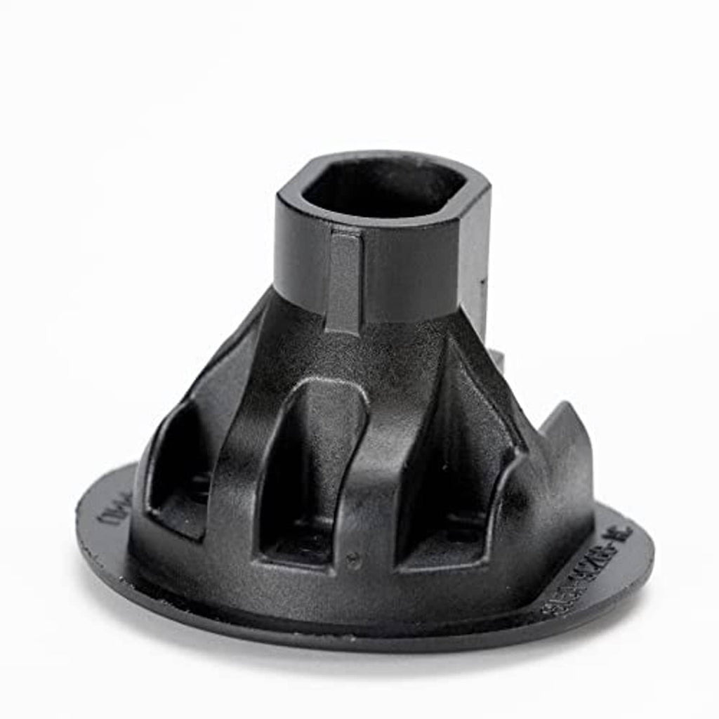 Black locking gas cap base with central socket opening and side grips