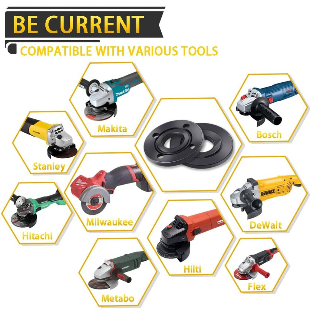 Black nut flange discs for angle grinders, with compatibility shown