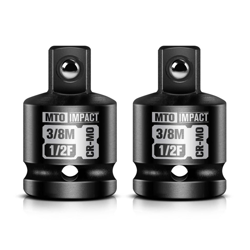 Black impact socket adapter, 3/8 in male to 1/2 in female, labeled MTO IMPACT