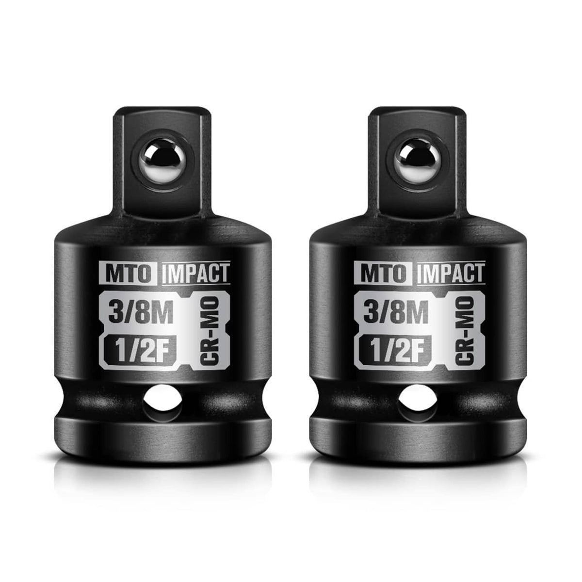 Black impact socket adapter, 3/8 in male to 1/2 in female, labeled MTO IMPACT