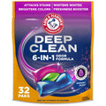 Deep Clean laundry detergent pouch, 6-in-1 odor formula, 32-count packs.