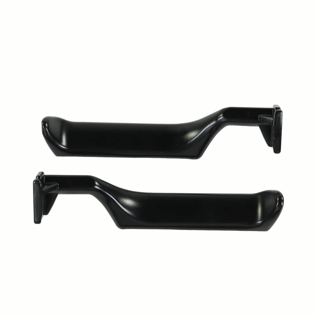Two black interior door handles with mounting tabs, left and right