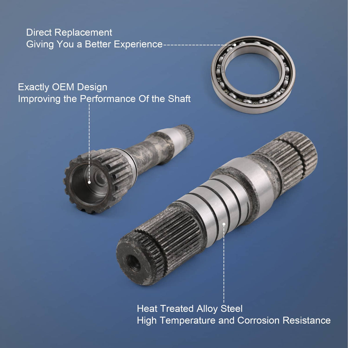 Front axle intermediate shaft inner kit with two shafts and a tapered bearing