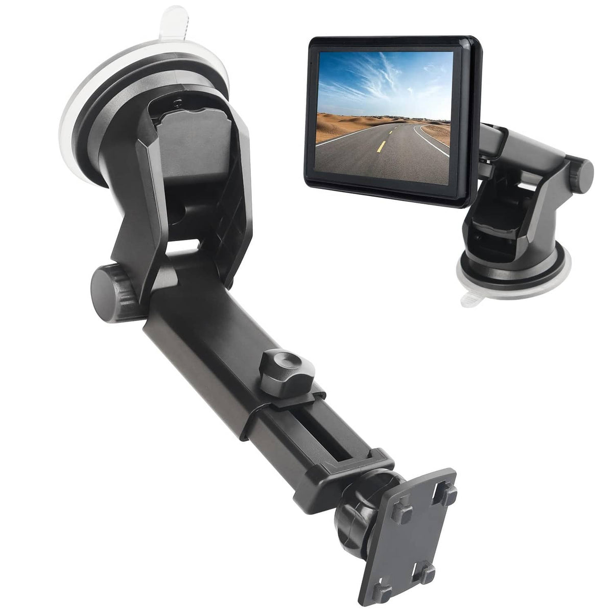 Windshield suction-cup monitor mount with ball joint and clamp, black