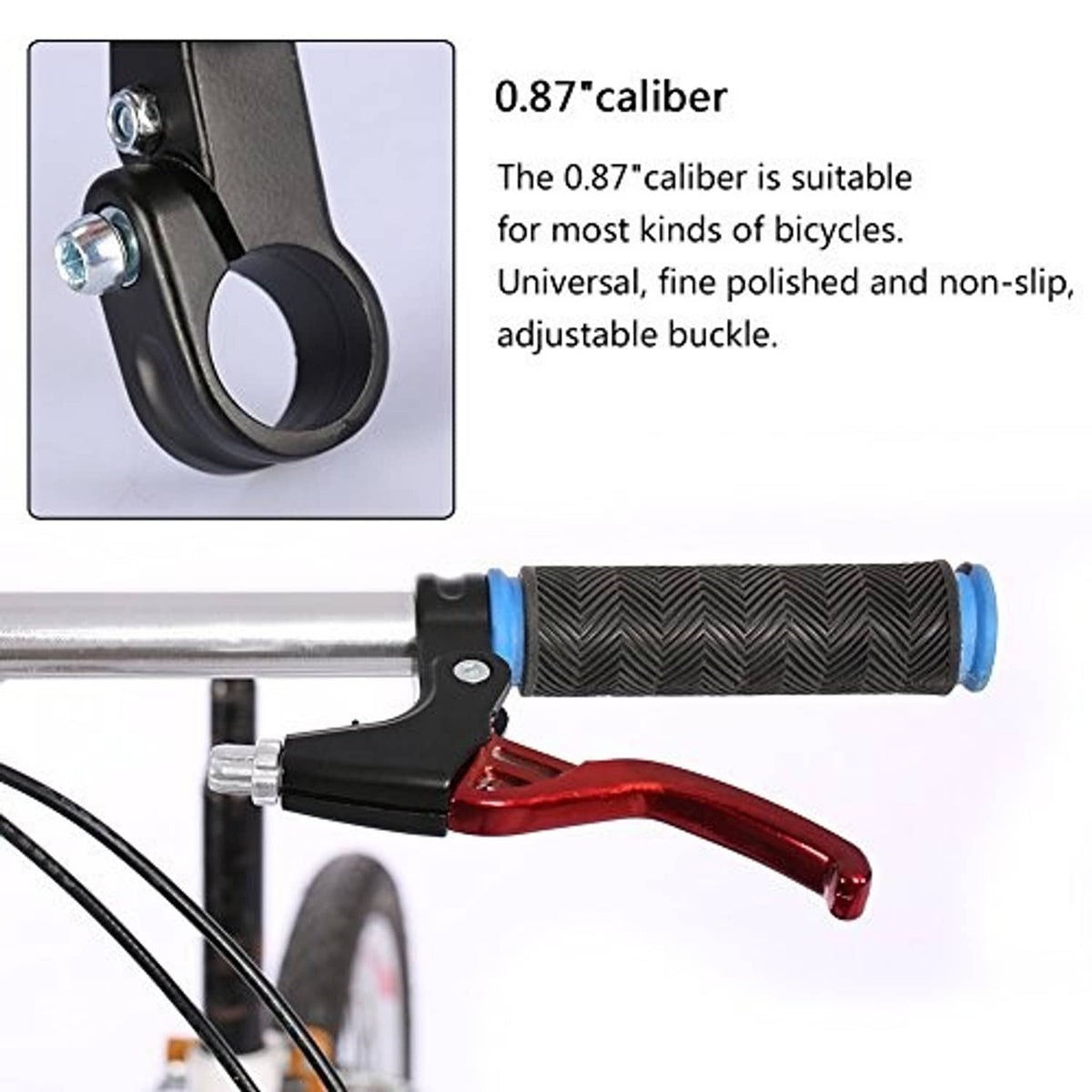 Bicycle brake lever caliper with black non-slip pulley and red lever arm