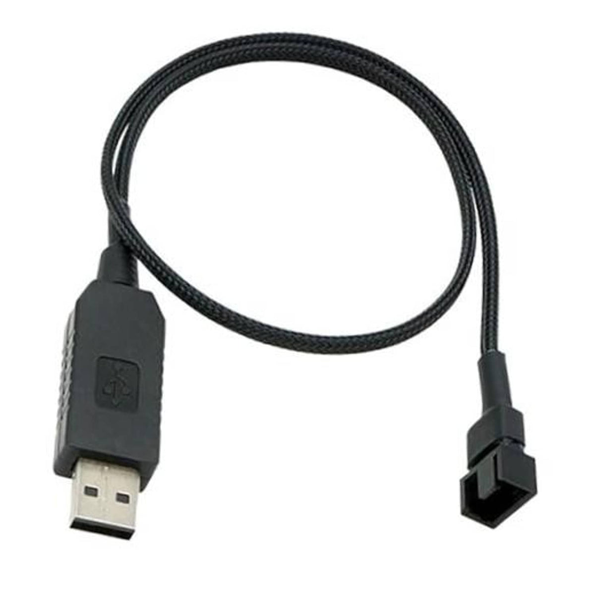 Braided USB to 4-pin adapter cable with USB-A plug and 4-pin connector
